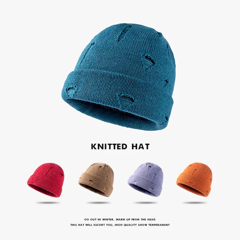 Autumn and winter short Europe and the United States fashion hip hop hat rolled edge worn melon skin hip hop hat