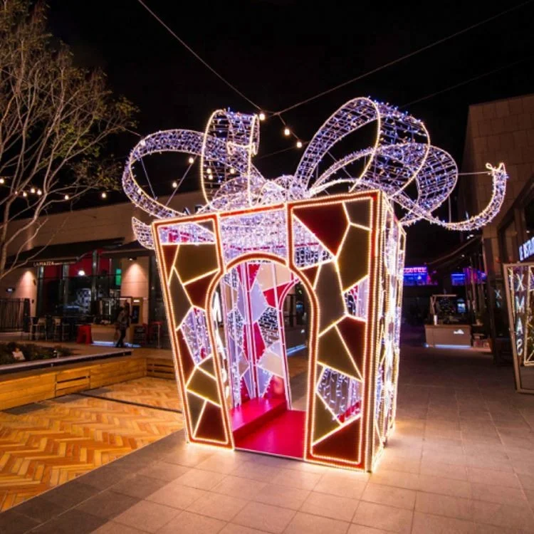 Christmas Decoration Outdoor waterproof Led Street Motif Round Cylinder 3d Gift Box motif light
