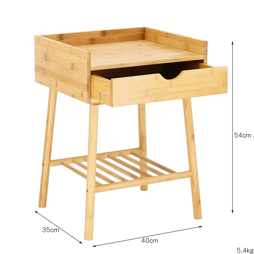 Modern Design Solid Bamboo Bedside Table with Storage Drawer for Bedroom