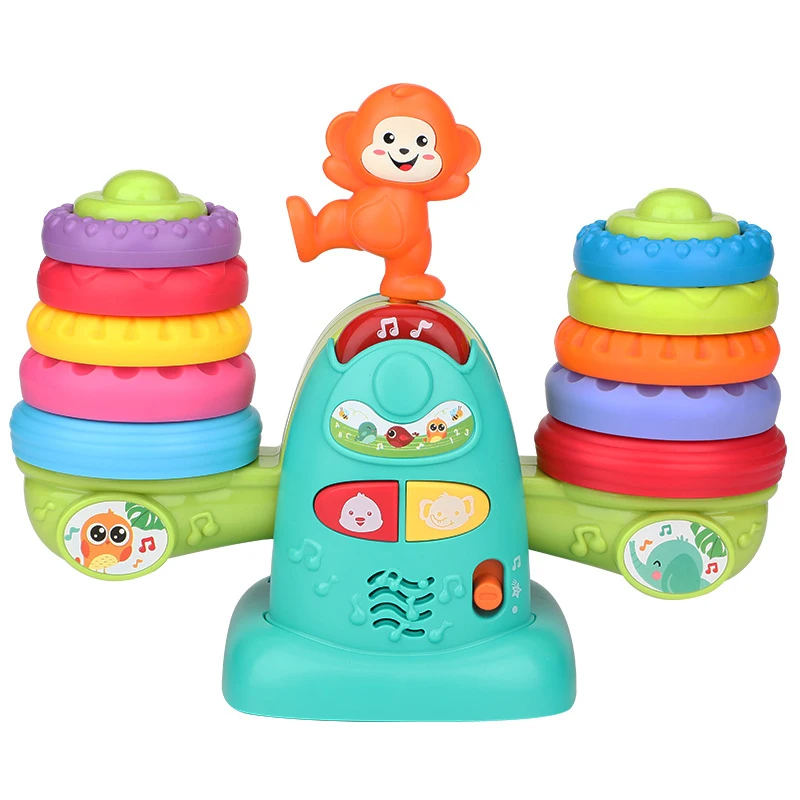 QS Popular Baby Education Toys STEAM Colorful Ring Electric Musical Rainbow Balance Circle Stacking Toys For 3-8 Ages Kids