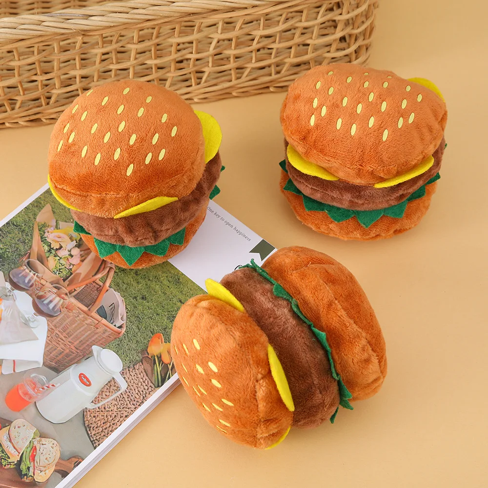 Hamburger Design Dog Interactive Funny Chew Plush Toys Dog Chew Pillow For Feeding Training