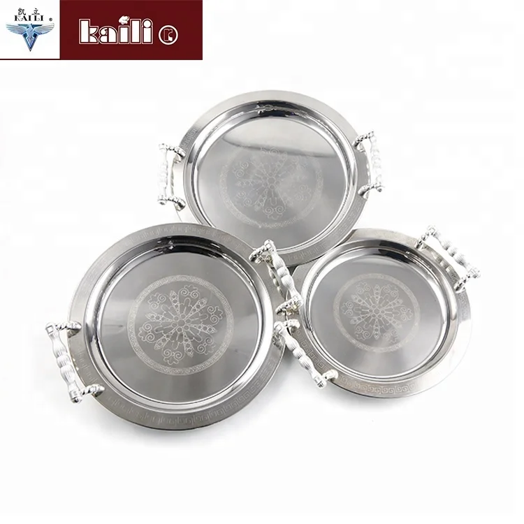 Wholesale Good quality large size  food  round shape stainless steel serving tray