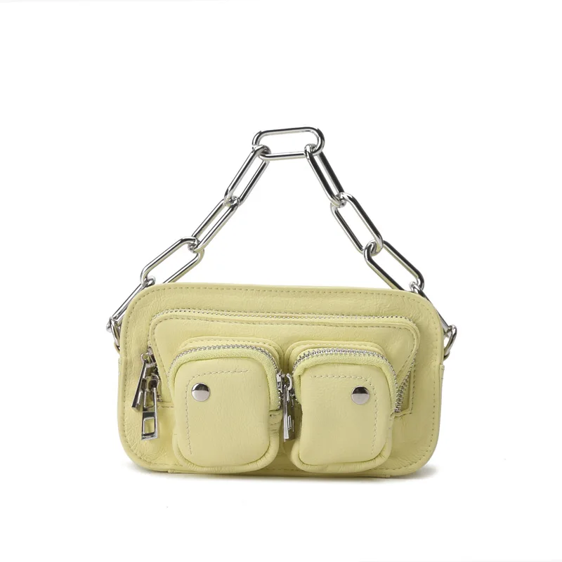 2021 High end quality genuine leather chain decoration one-shoulder cross-body fashion all-match pure color handbag