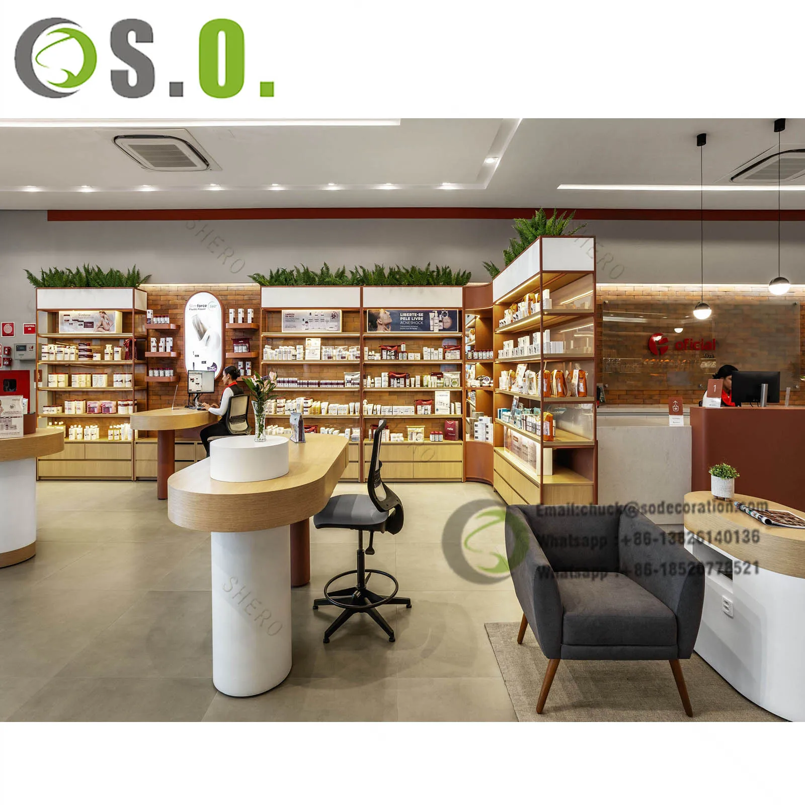 Медицинский магазин аптечный современный индивидуальный дизайн дисплей витрина