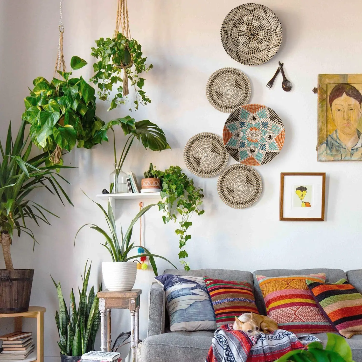 Hot Selling 13inch Boho Handwoven Seagrass Wall Hanging Decoration Baskets Decorative Tray Home Decor Basket Set 3