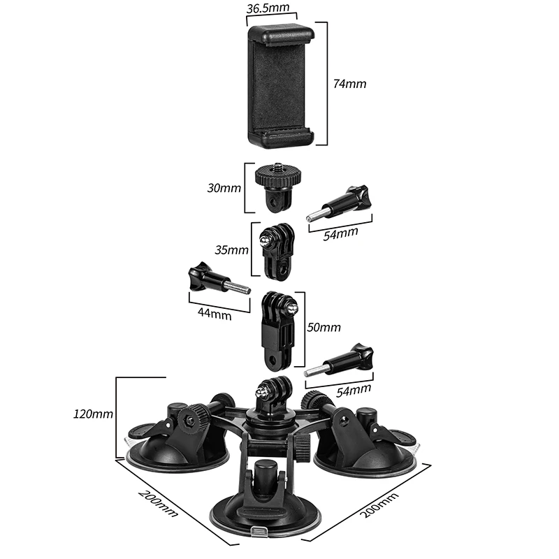 STARTRC Three-arm Triple Vacuum Suction Cup Camera Holder Mount for DJI Osmo Pocket 2 Insta360 OneX Action Cameras Accessories