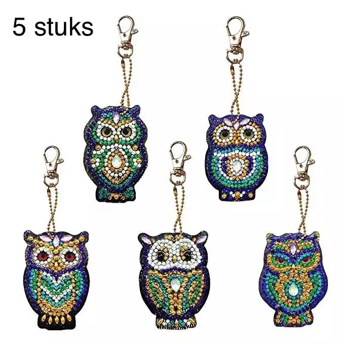 
5 pieces Diy 5d Diamond Painting Keychain Pendant Owl Key Ring PVC Keychain Crystal Diamond Decoration 
