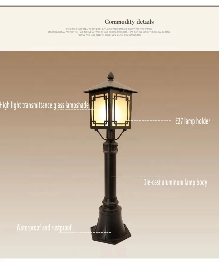 Wholesale classical outdoor aluminum sturdy LED waterproof antique decoration garden courtyard lawn lights