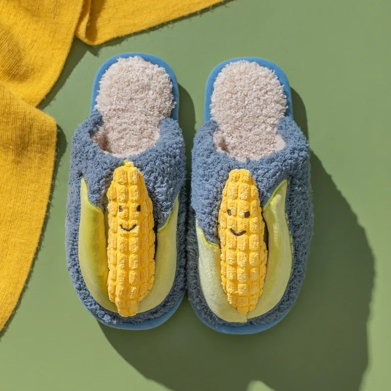 2022 Hot Fashion New Furry Slippers Big Plush Sneaker Slippers Winter Fits Cute Corn Slippers