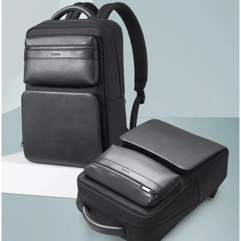 
Hanke Men Leather Backpack Bags Male Nylon Waterproof Polyester Back Pack Custom 15inch Computer Bag Leather Business Backpack 