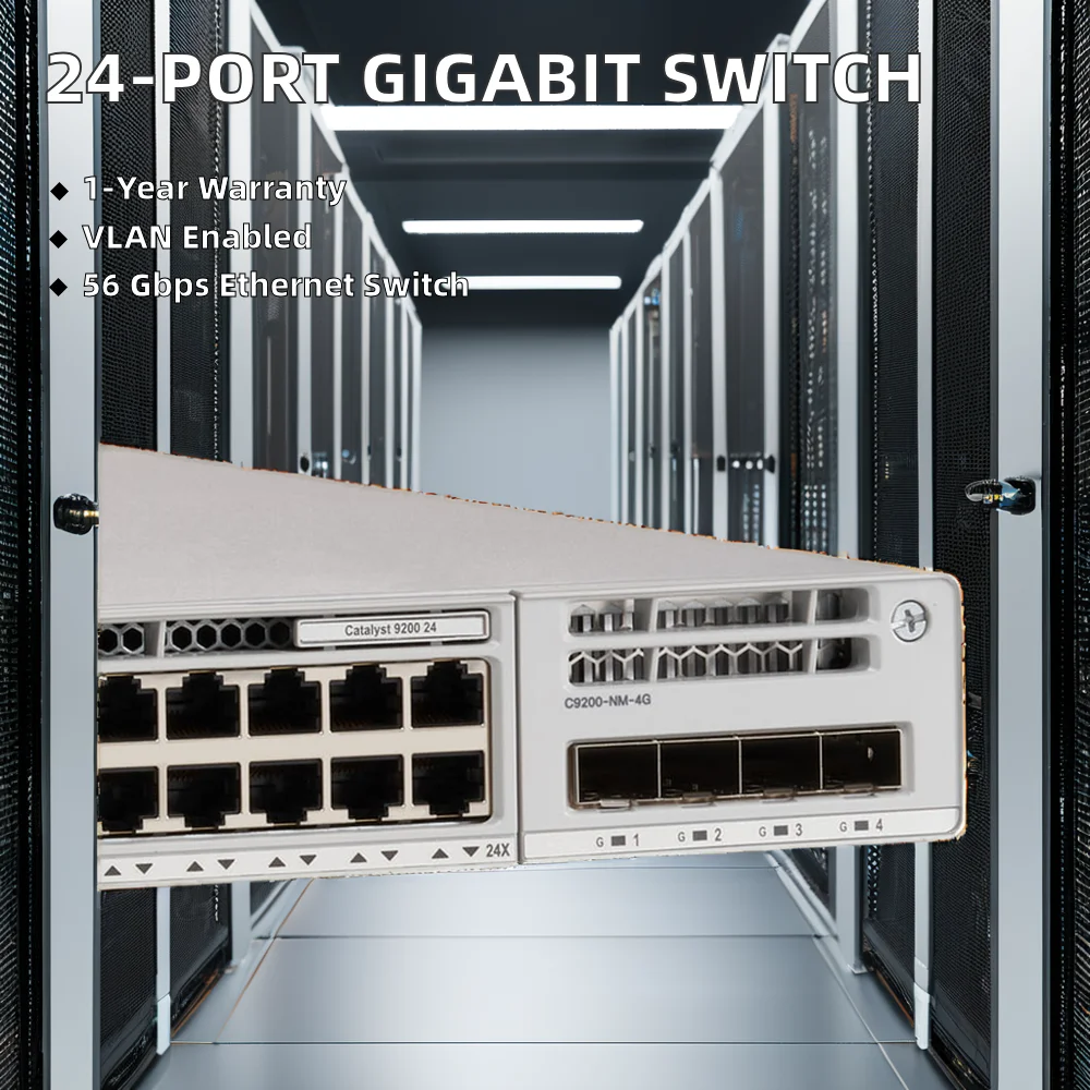 Original 24-Port Gigabit Ethernet Switch 4x1G Uplink 10G Capacity Managed POE SFP Fiber 1-Year Stackable C9200L-24T-4G-E
