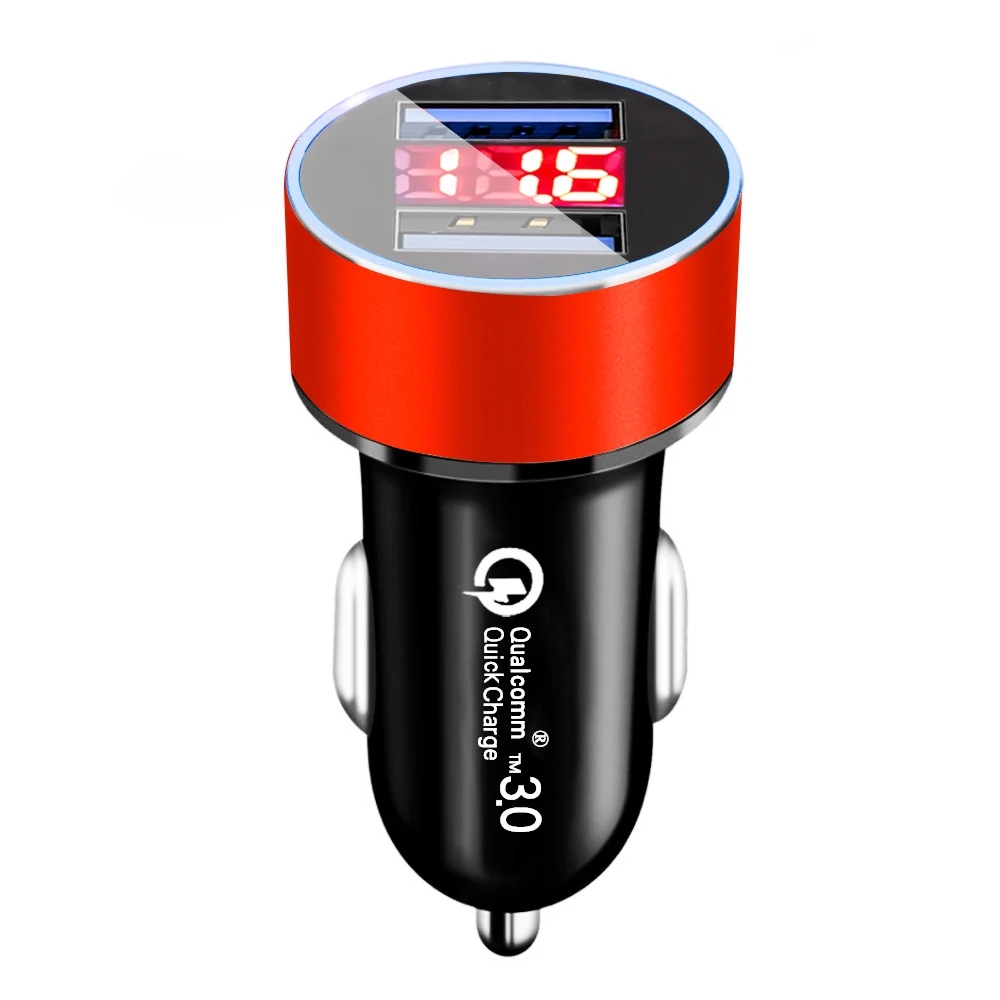 2022 Amazon Hot Selling Products 2 USB LED Digital Display 3.1A QC3.0  Car Phone Charger Voltmeter for Mobile