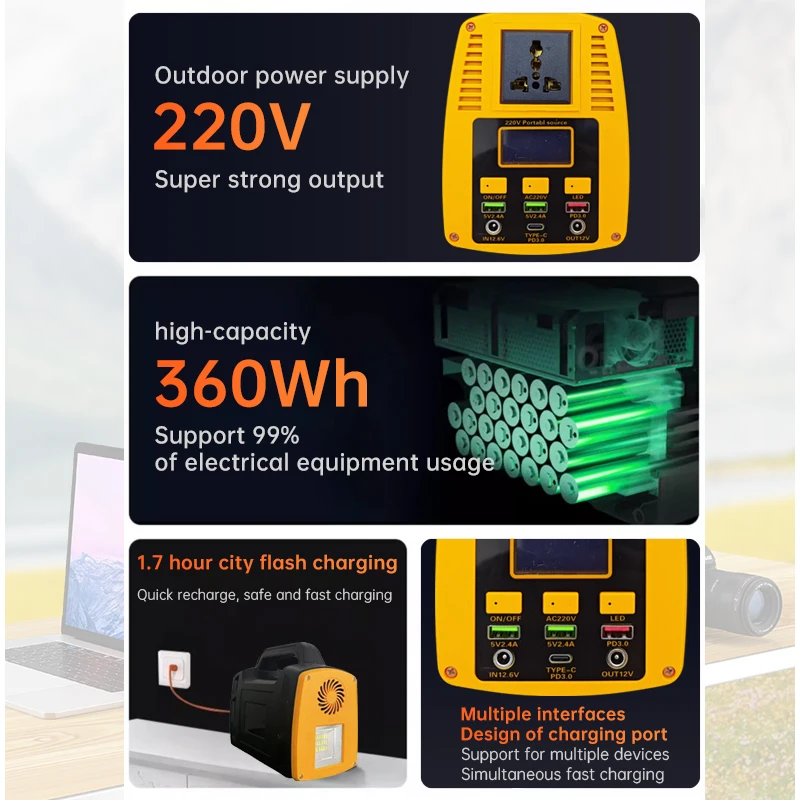 1200W 360W 600W portable power station source for camping for home Backup Power for outdoor power supply