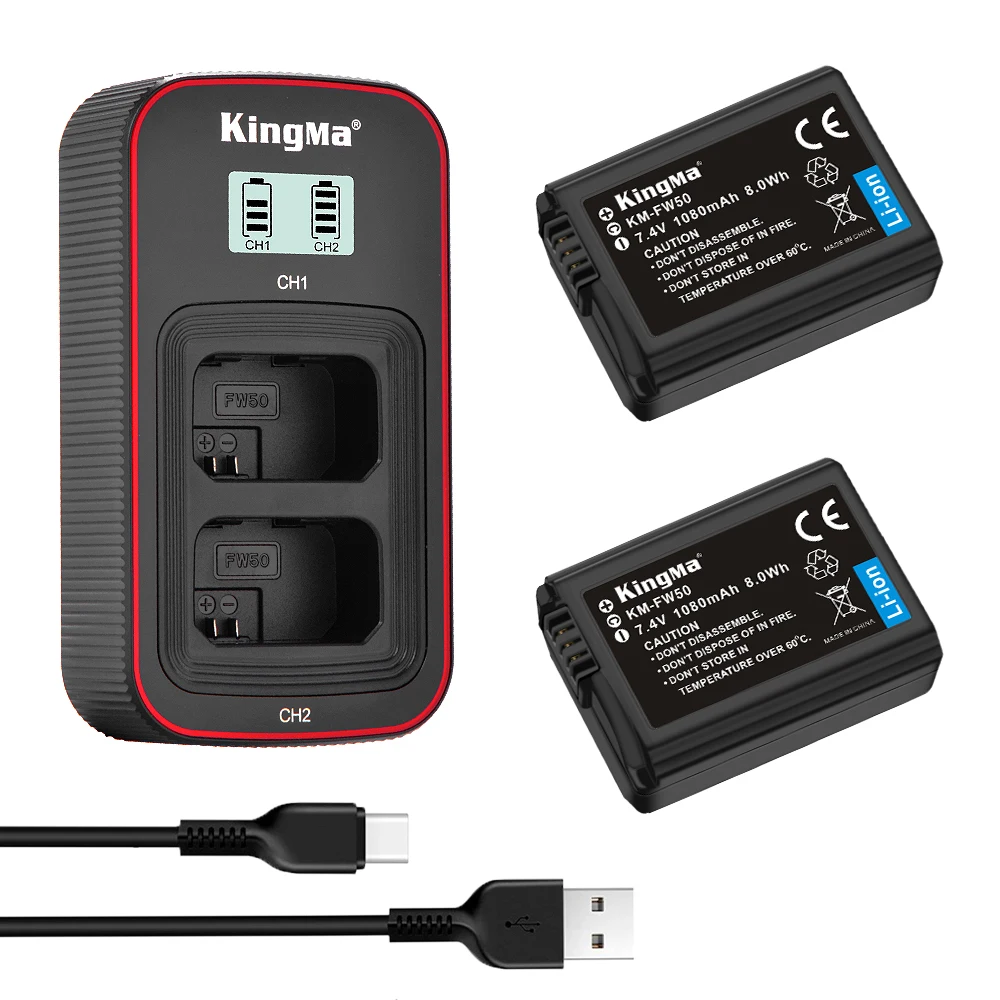 KingMa NP-FW50 rechargeable battery and new LCD dual USB charger kit BM058-FW50 for Sony NP FW50