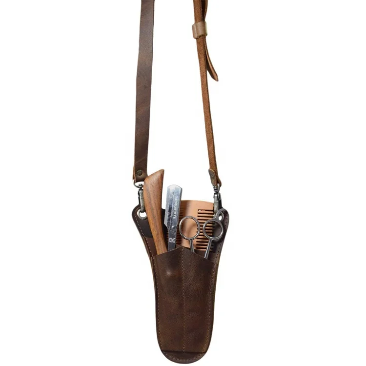 High Quality Genuine Leather Hairdressing Scissors Pouch Fashion Vintage Hair Barber Scissor Pouch Holster