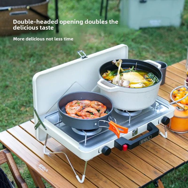 Portable Outdoor Cassette Stove Metallic Field Cooker with Hot Pot Gas Stove for Camping Manual Application Butane Fuel