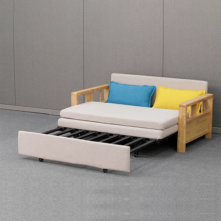 Wooden Pull Out Sofa Bed Furniture White Solid Wood Sofa Set 2 Seater Sturdy Construction Modern sofa For Living Room