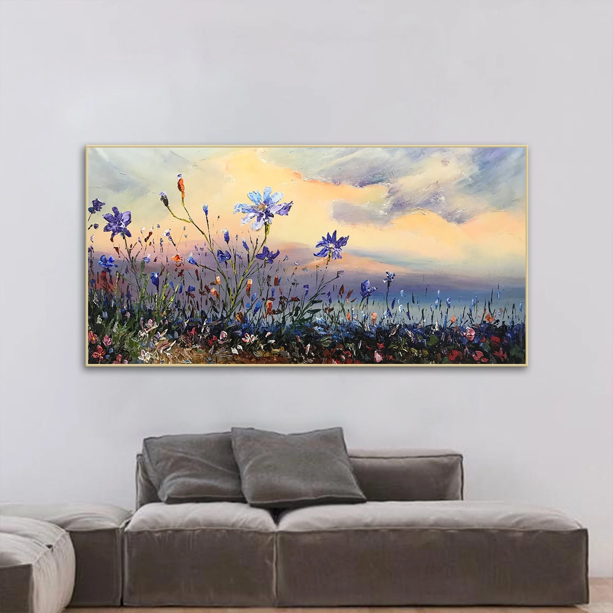 Flower Oil Painting art On Canvas Abstract Purple Orchid Flower Painting Floral Wall Art decor Mountain Sunset Glow Painting