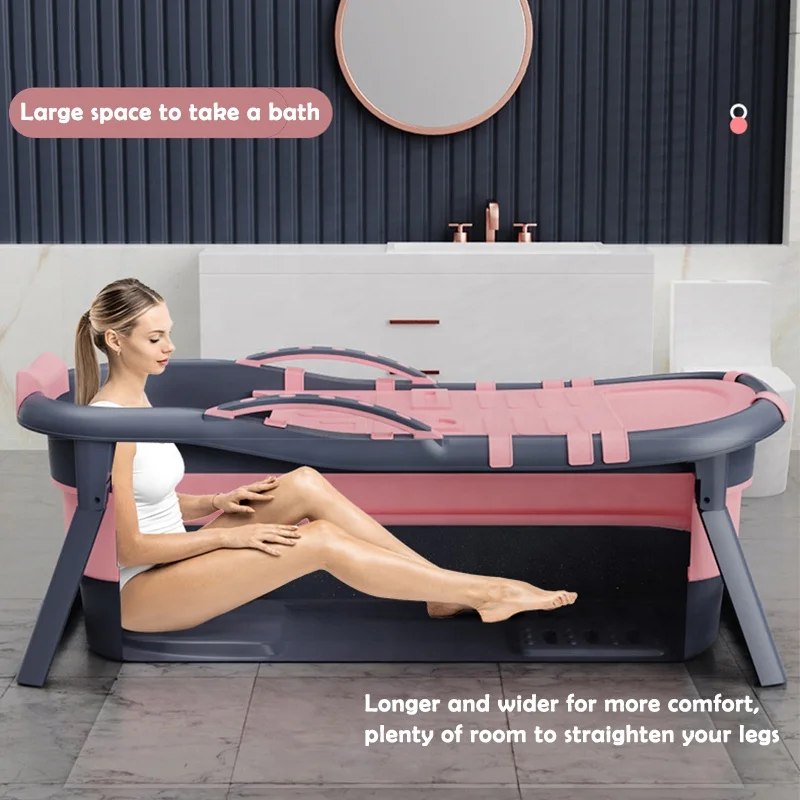 150cm Luxury Extra Large Collapsible Bath Tub Freestanding Plastic Portable Foldable Bathtub For Adults With Lid Pillow