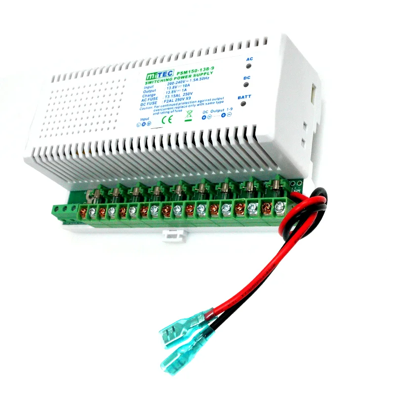 miTEC 150W Multiple 9 Output Din Rail Switching Power Supply with UPS Charger for Security Fire Alarm System