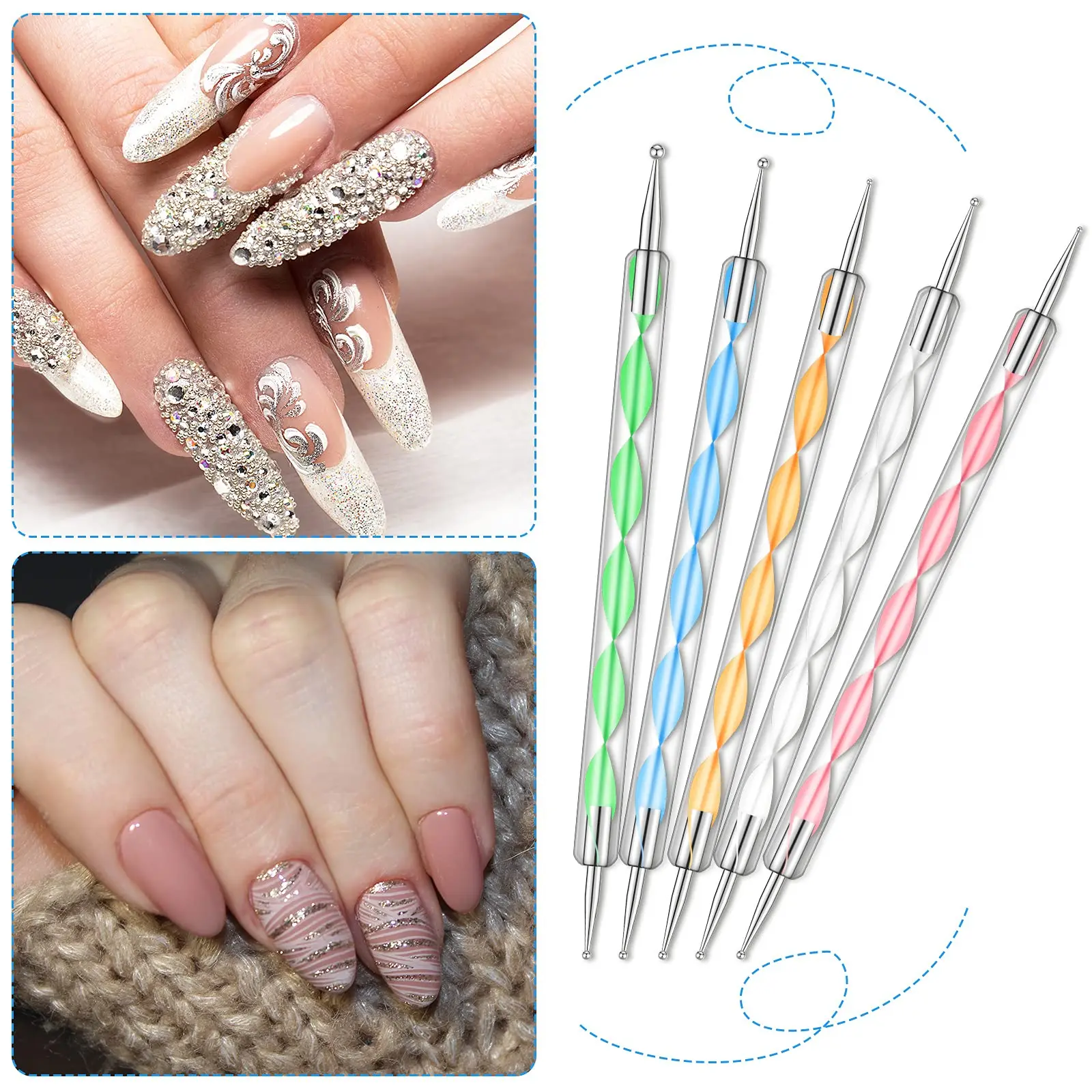 21 Pieces Nail Art Brush Beauty Tool Kit Resin Nail Art Palette With Leaf Shape Mixing Palette DIY Nail Art Designs Dot Pen Kit