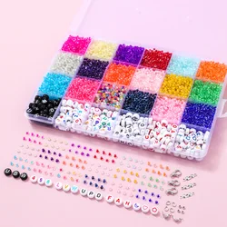 24 Grids Colors Seed Black Round Acrylic Letter Beads Jewelry DIY Making Bracelets Necklace DIY Clay Beads Kit Set