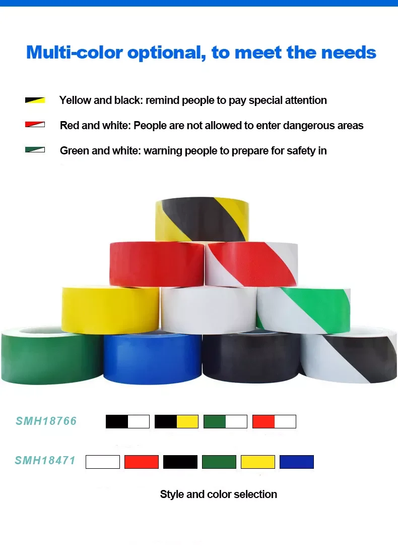 Custom PVC Waterproof Acrylic SMH471766 Single Side Warning Mark Barrier Tape Floor Marking Safety Stripe Vinyl Adhesive Tape