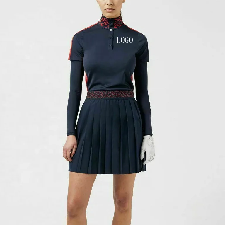 High Quality Plain Black Custom Logo Satin Golf High Waist Wrap Elastic Flared Pleated Skirt