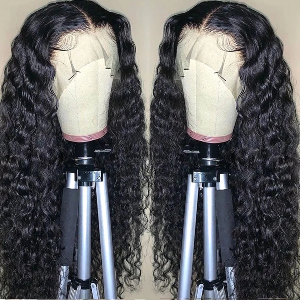 
180 Density Brazilian Water Wave Wigs Transparent Wet And Wavy Lace Front Wigs Deep Curly Human Hair Wigs 