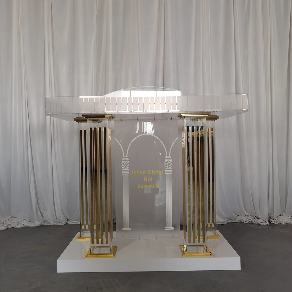 AnnieLu Transparent Acrylic Podium with Wheels pulpits for Churches Rolling Podium Floor Podium for Conference Room Church