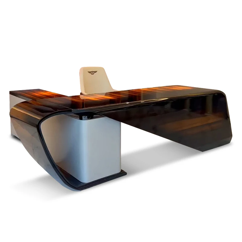 2022 New Design Luxury Italian Style Natural Veneer Office Desk with Leather Armchair Big Solid Wood Frame Table