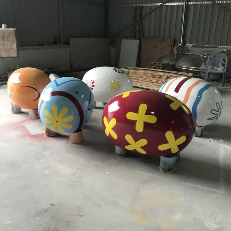 Glass fiber reinforced plastic painted goose egg Circular a ball sculpture Outdoor square statue Welcome guests decorate cartoon