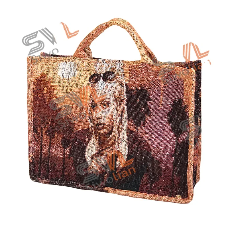 tapestry bags Custom design woven tapestry tote bag woven blanket fabric shopping bag