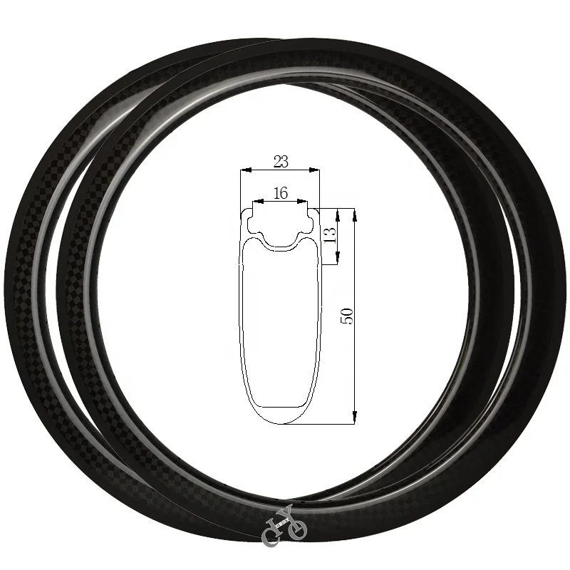 Wholesale Carbon Bicycle Wheels Rims 23mm Width X 50mm Depth Road Bike Rims 700c Carbon Tubeless Clincher Rims Cheap 16-32h