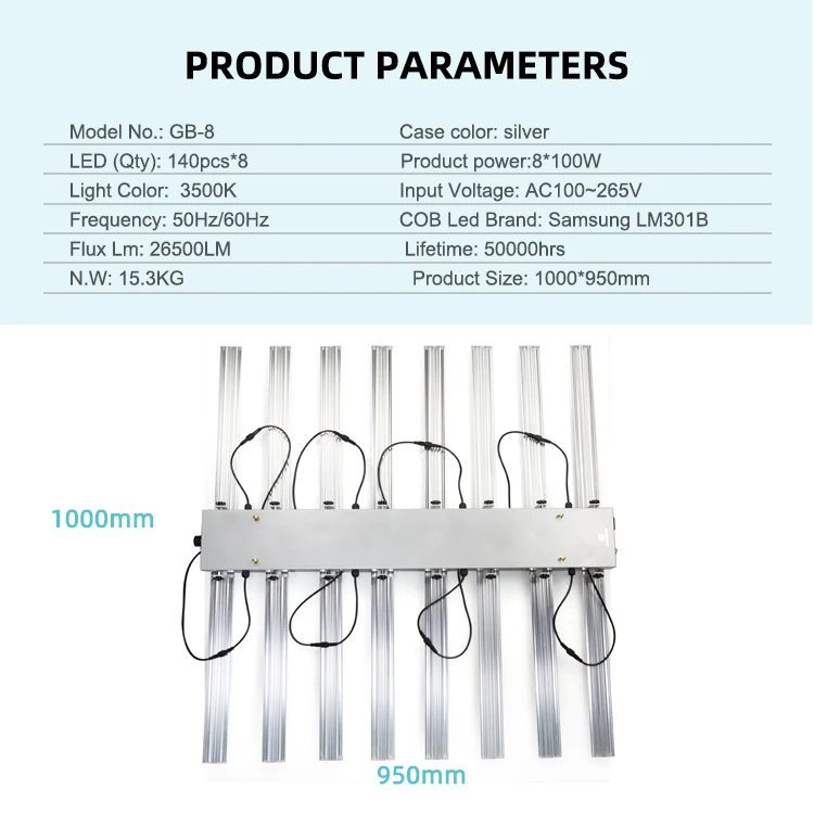 CFGROW 3500k 1000W Full Spectrum T8 Indoor Growing Greenhouse Led Grow Lights with Samsung Lm301b  MeanWell Driver