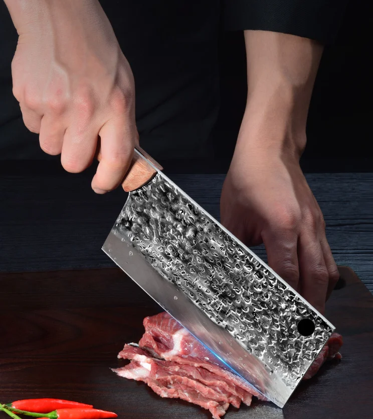 Home kitchen traditional hand forged 5cr15mov cleaver knife butcher for meat bone Chinese Cleaver chopper