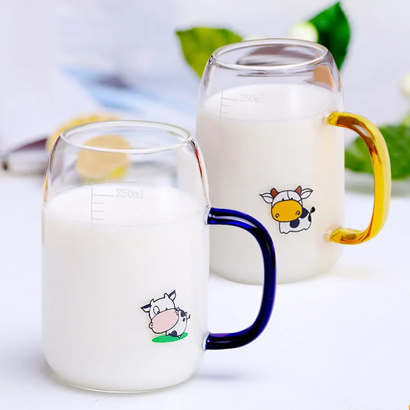 Hot Selling Hand Blown Cup With Handle Milk Glass Mug Insulated Thick Round Coffee Tea Drinking Glasses