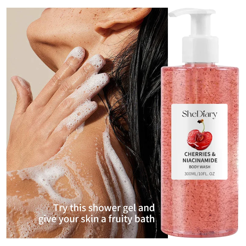 Private Label Refresh Fruit Skin Hydrating Body Wash Scrub Exfoliating Lightening Whitening Cherry Shower Gel