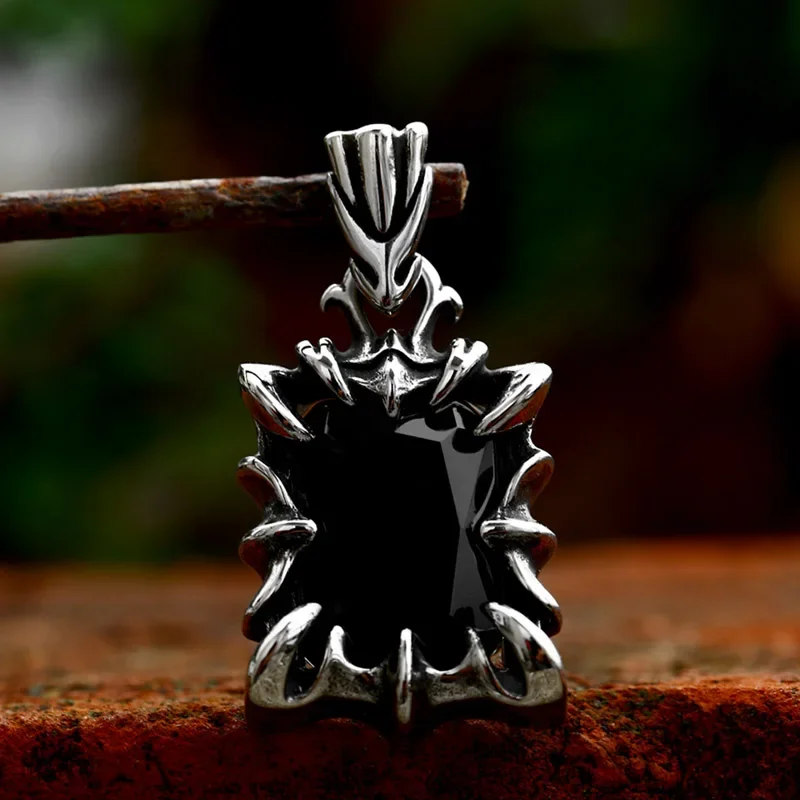 SS8-103P Geometric Square Necklaces For Men Natural Stone Solid Stainless Steel Pendant Necklace Casual Punk Boy Gift Jewelry