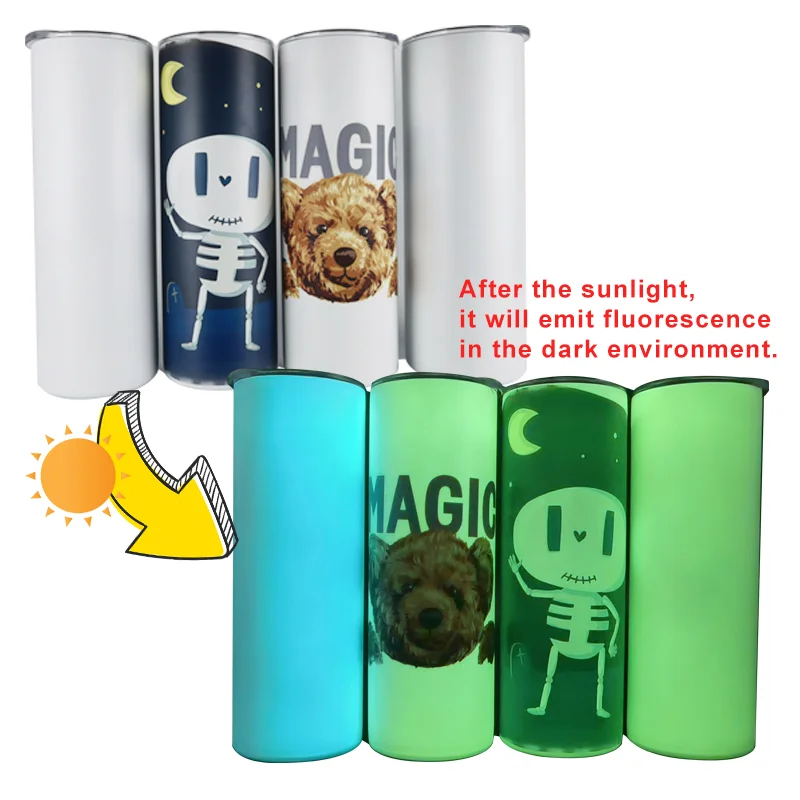 US Warehouse stocked 20oz Stainless Steel Skinny Blank Luminous Paint Straight Blank Sublimation Glow In The Dark Tumbler