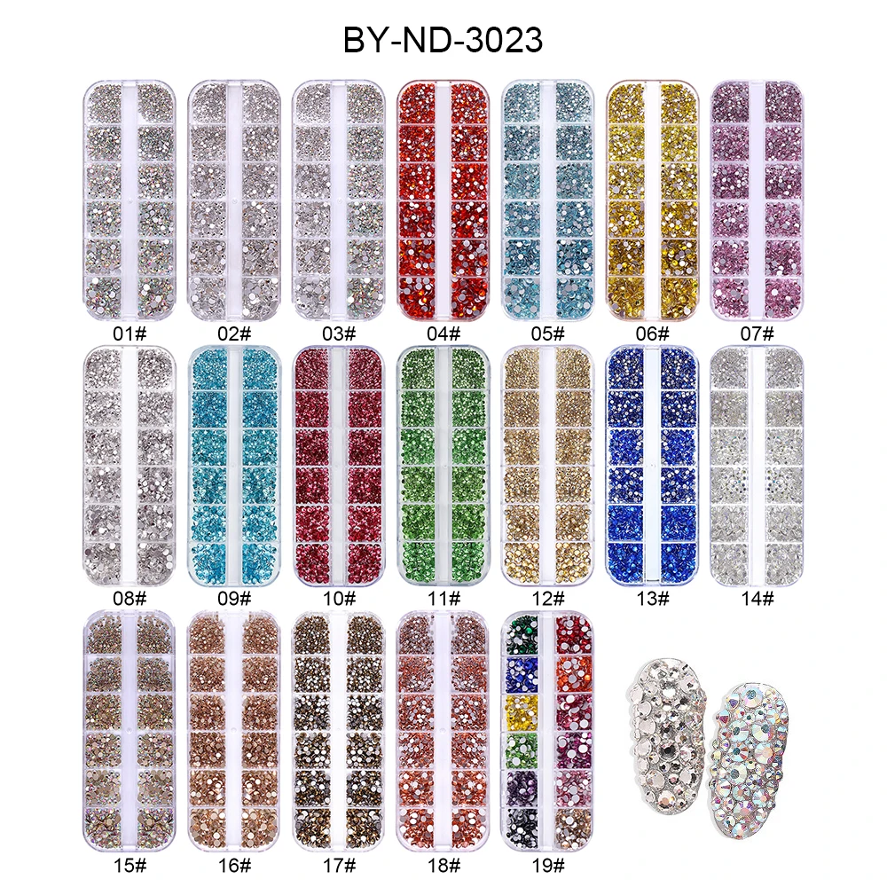BIN hot selling Box packing Crystal flatback Nail Art Rhinestone Flat Bottom round Shape DIY Stone Nail Art 3D Decoration
