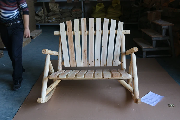 Outdoor Patio Garden Wooden Double Log Rocking Chair