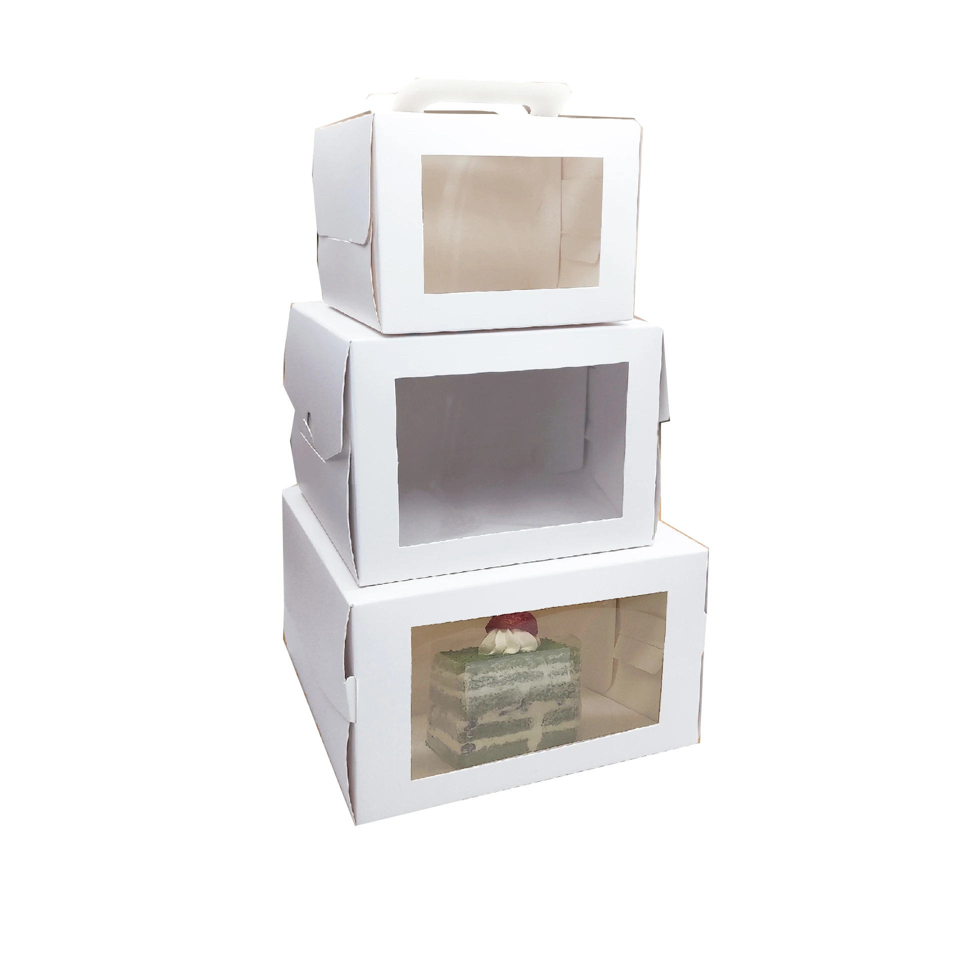 IMEE High Quality Elegant Customized Logo White Strong Thick Cardboard 4 6 8' Sweet Cake Box with Cake Board and Clear Window