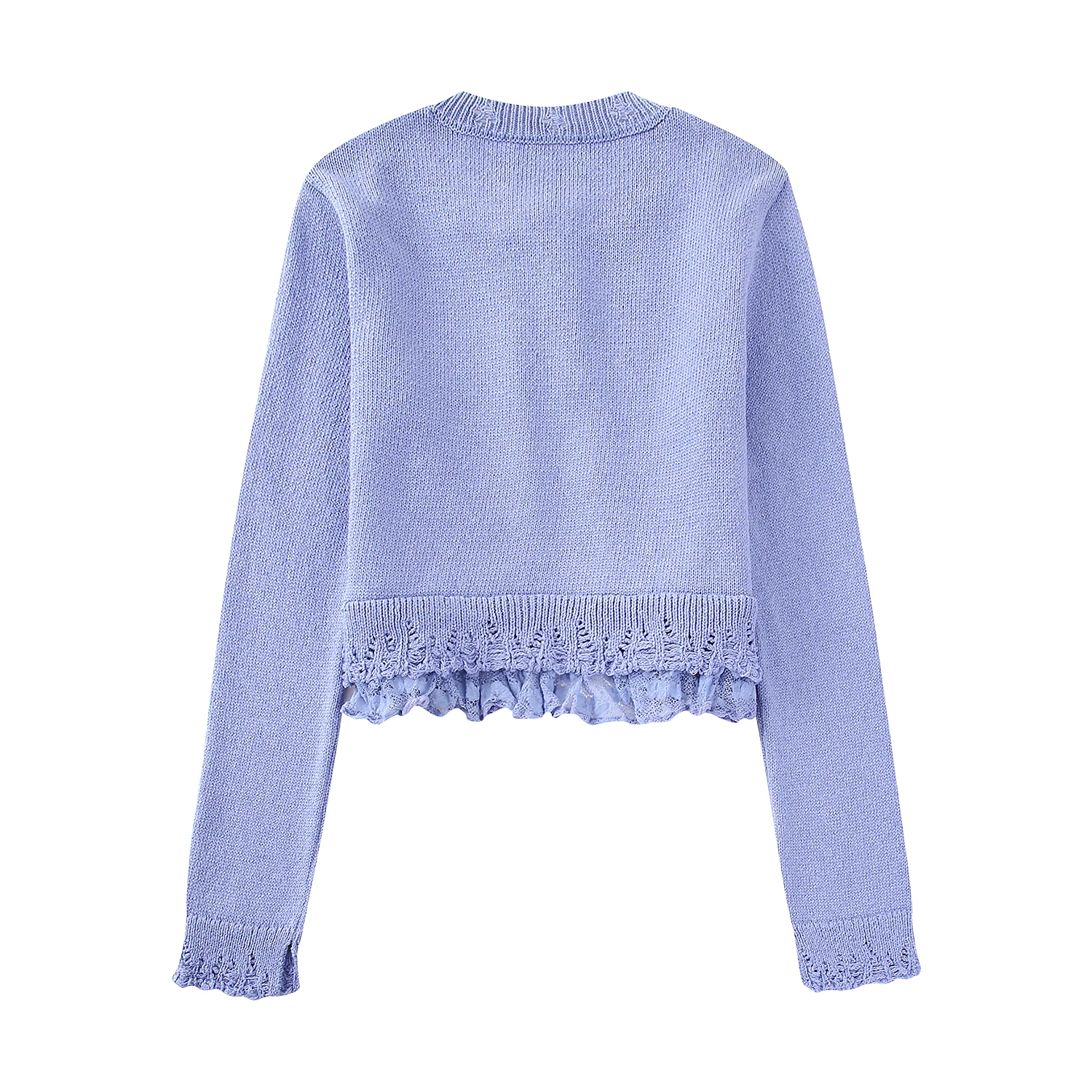 Long sleeve front lace up crew neck solid color casual fashion sweater cardigan for women