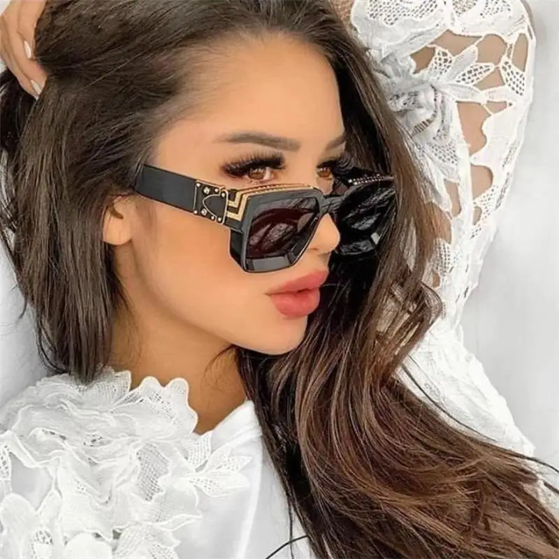 Fashionable Square Lenses Colorful Sunglasses Metal shades women men custom logo sunglasses retro