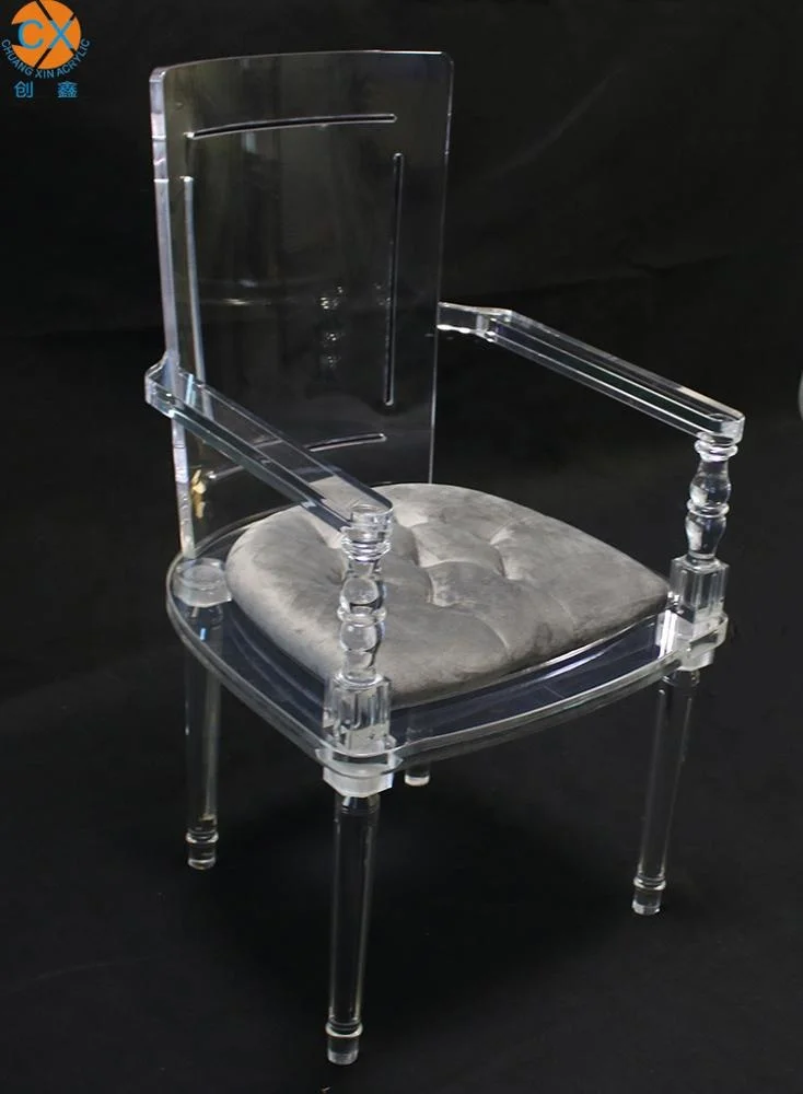 2021 New Design Luxury Clear  Acrylic Armrest Transparent Chair With  Colorful Cushion