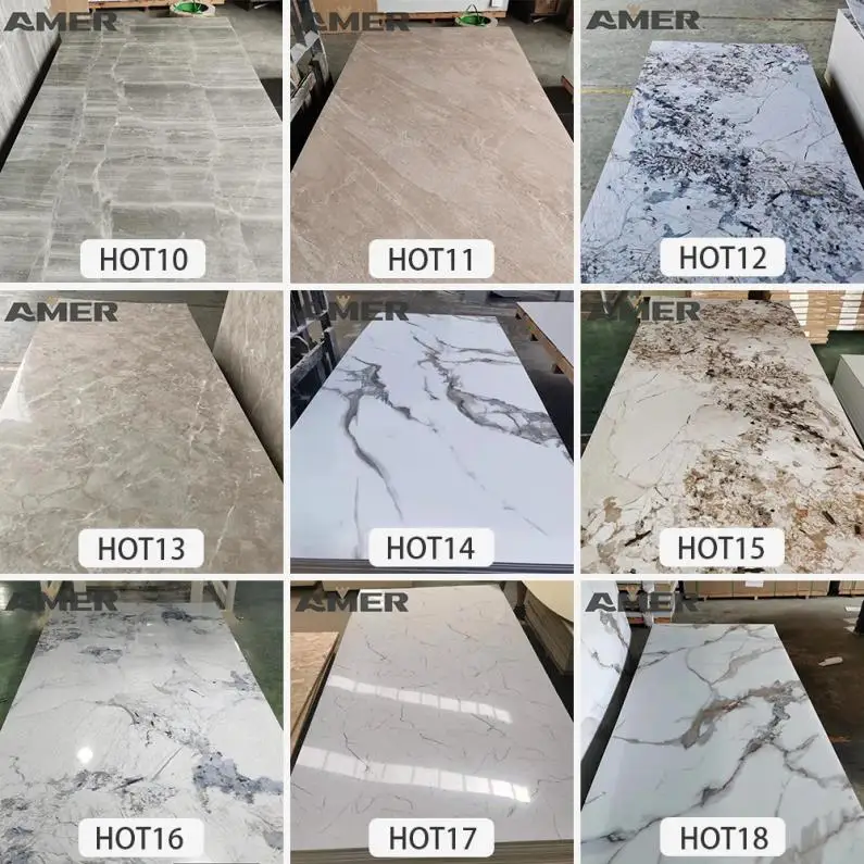 Amer Factory wholesale 2023 Design Plastic Interior Decorative Flute Interior Wall Panels Boards UV marble PVC wall panels sheet