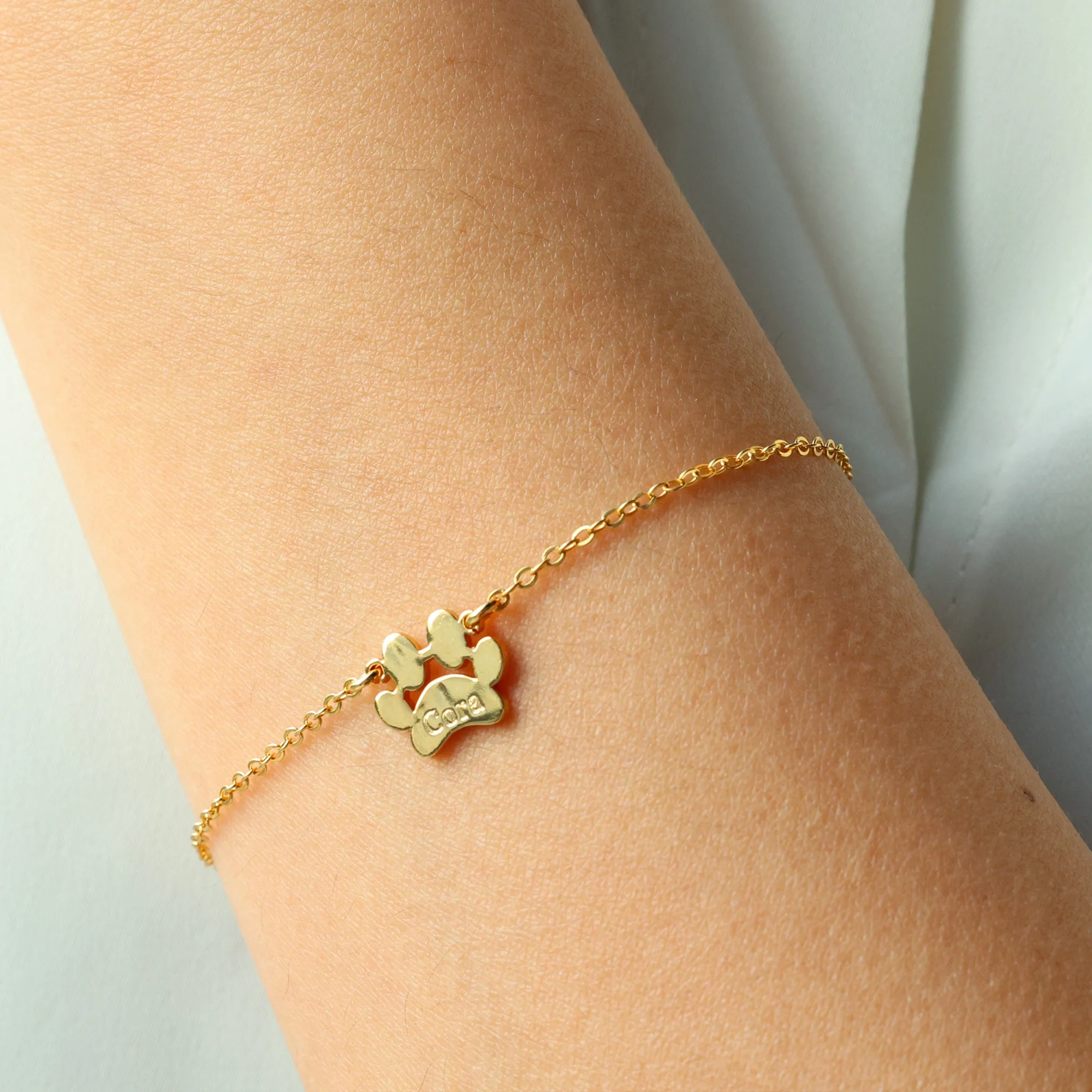 925 Sterling Silver Custom Paw Print Name Bracelet Minimalist Paw Bracelets Women Dropshipping