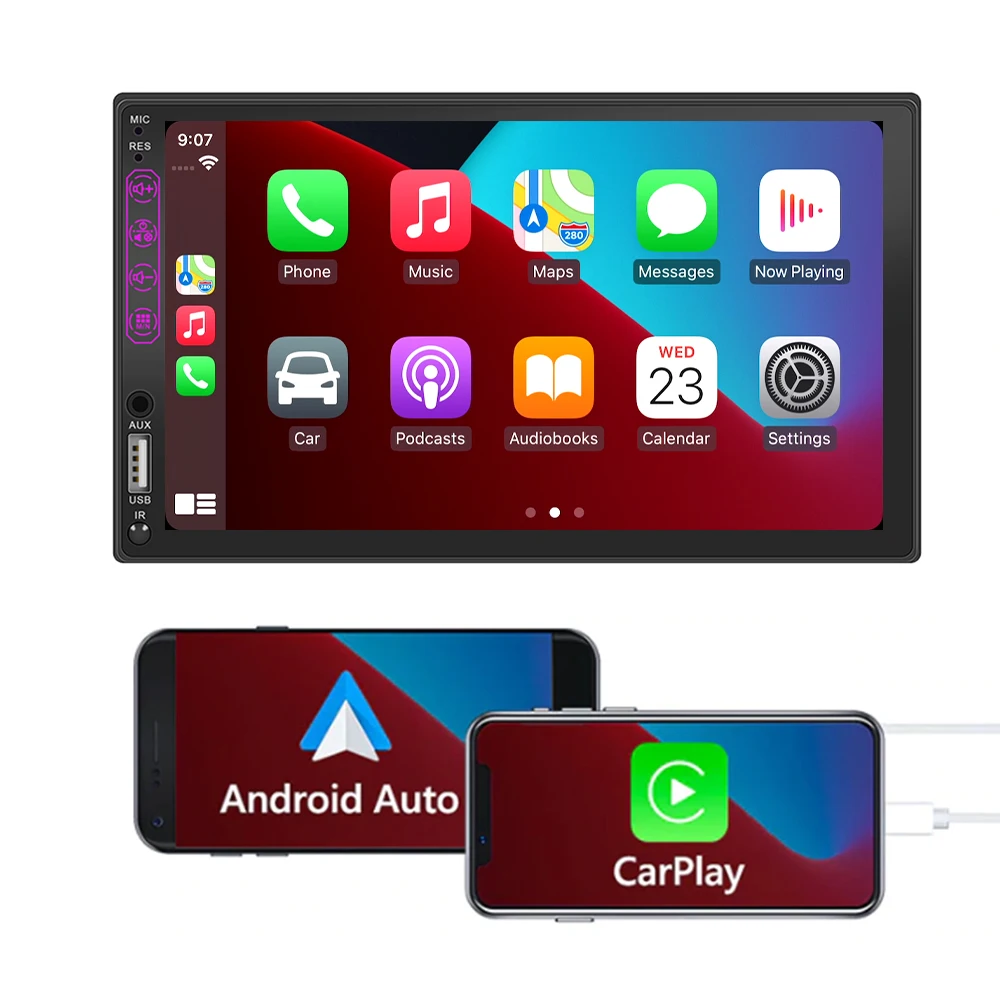 Top Seller Capacitive Touch Screen BT double din 7 inch universal car video with carplay android auto autoradio