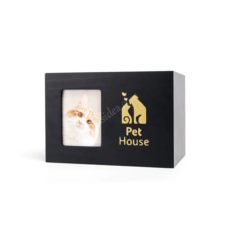 Wholesale low price radium carving picture and text style with photo frame pine pet cat and dog cremation ashes wooden box